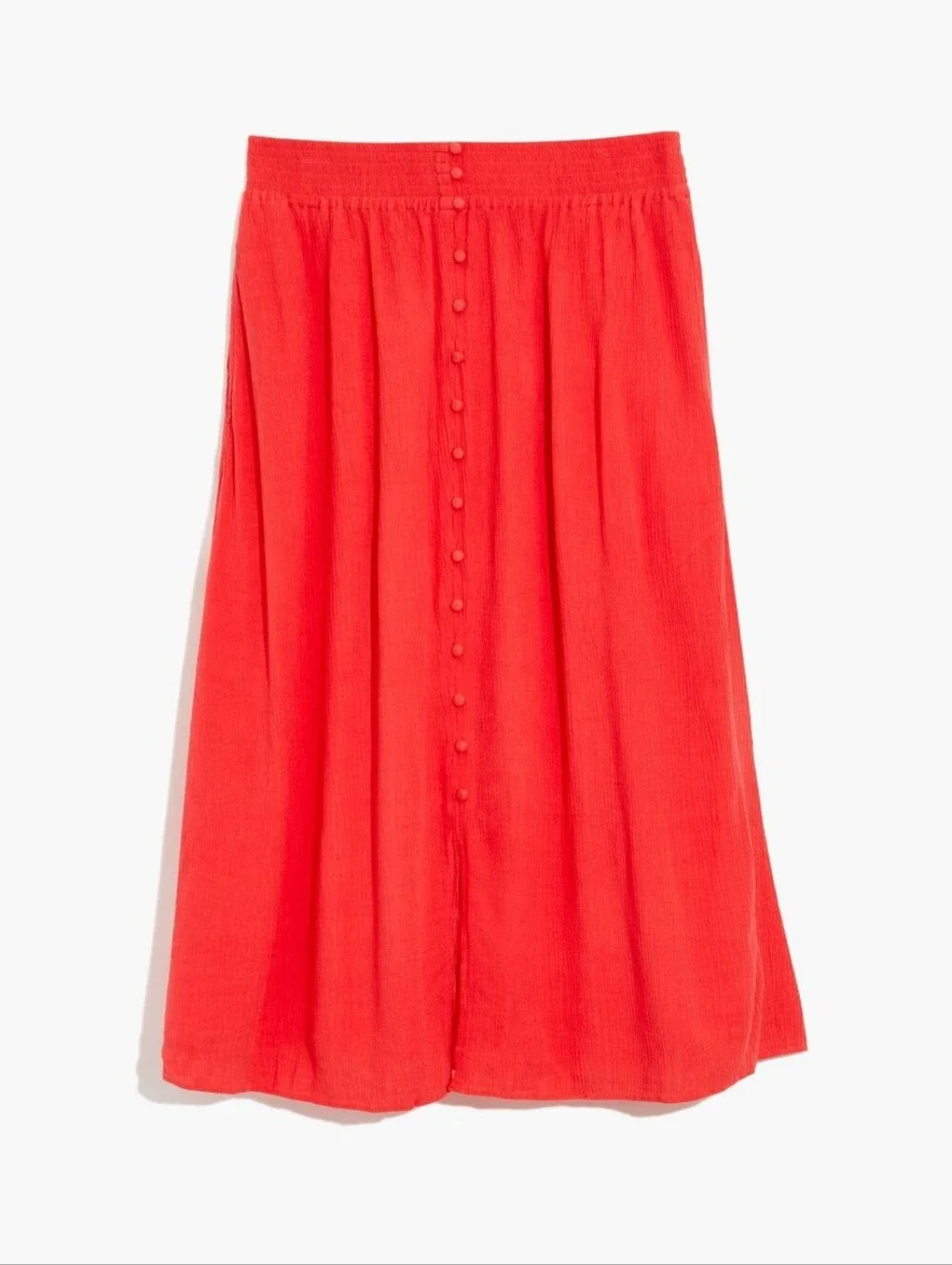 Madewell Smocked Waist Button Front Midi Skirt Size Small
